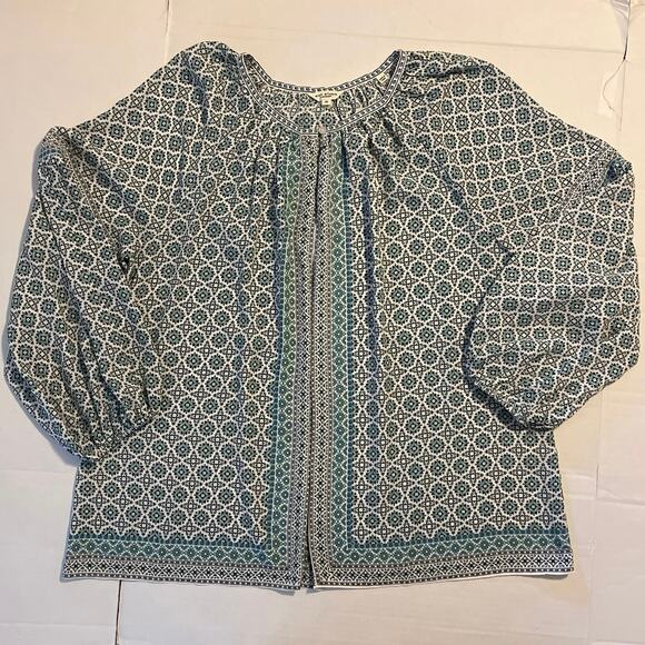 Max Studio Cottagecore Blouse Womens Size 1X Green Blue Keyhole Neck Boho Work - Picture 4 of 16